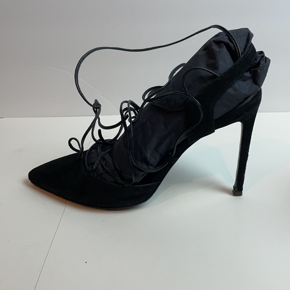 Saint Laurent Black Suede Ankle Wrap Pointed Pumps - Picture 4 of 8